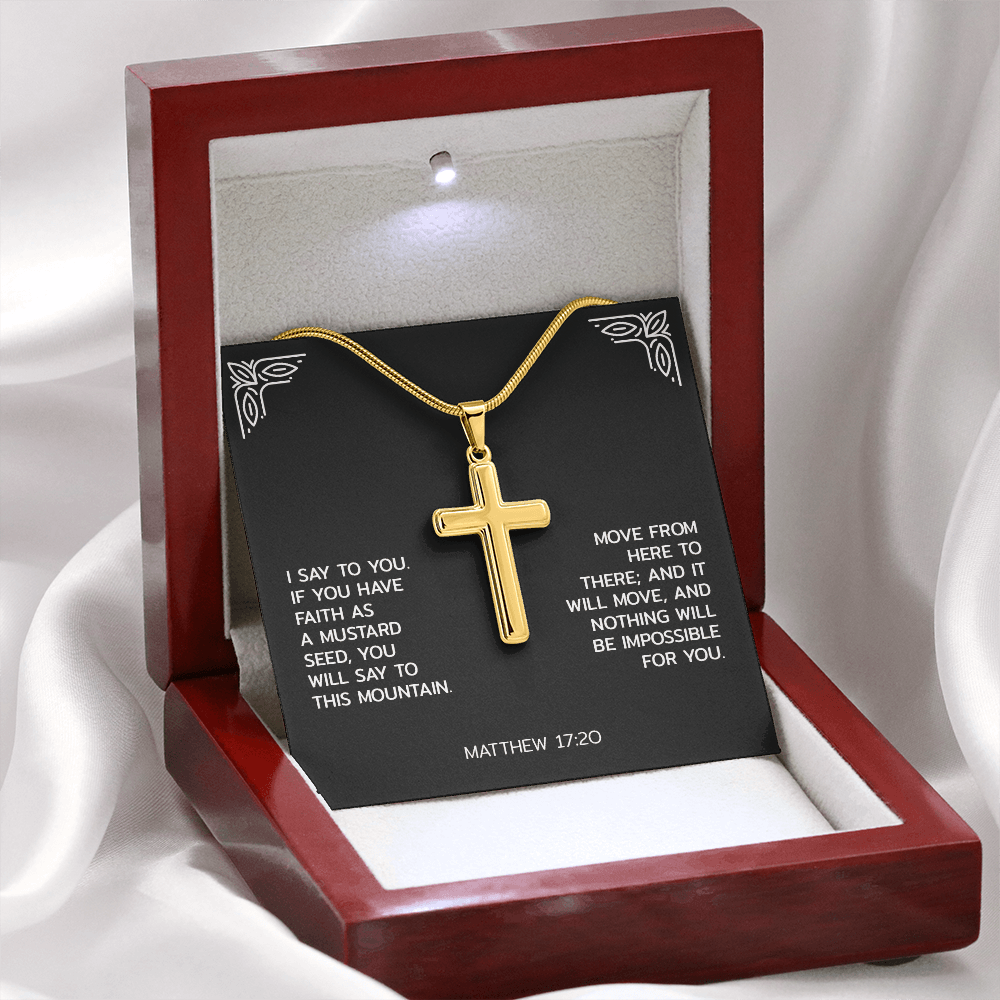 Faith Over Fear Artisan Cross Necklace – Matthew 17:20 Inspirational Gift