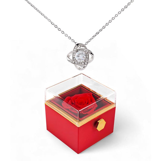 Rotating Love Knot Necklace in Rose Box – Romantic Gift for Her
