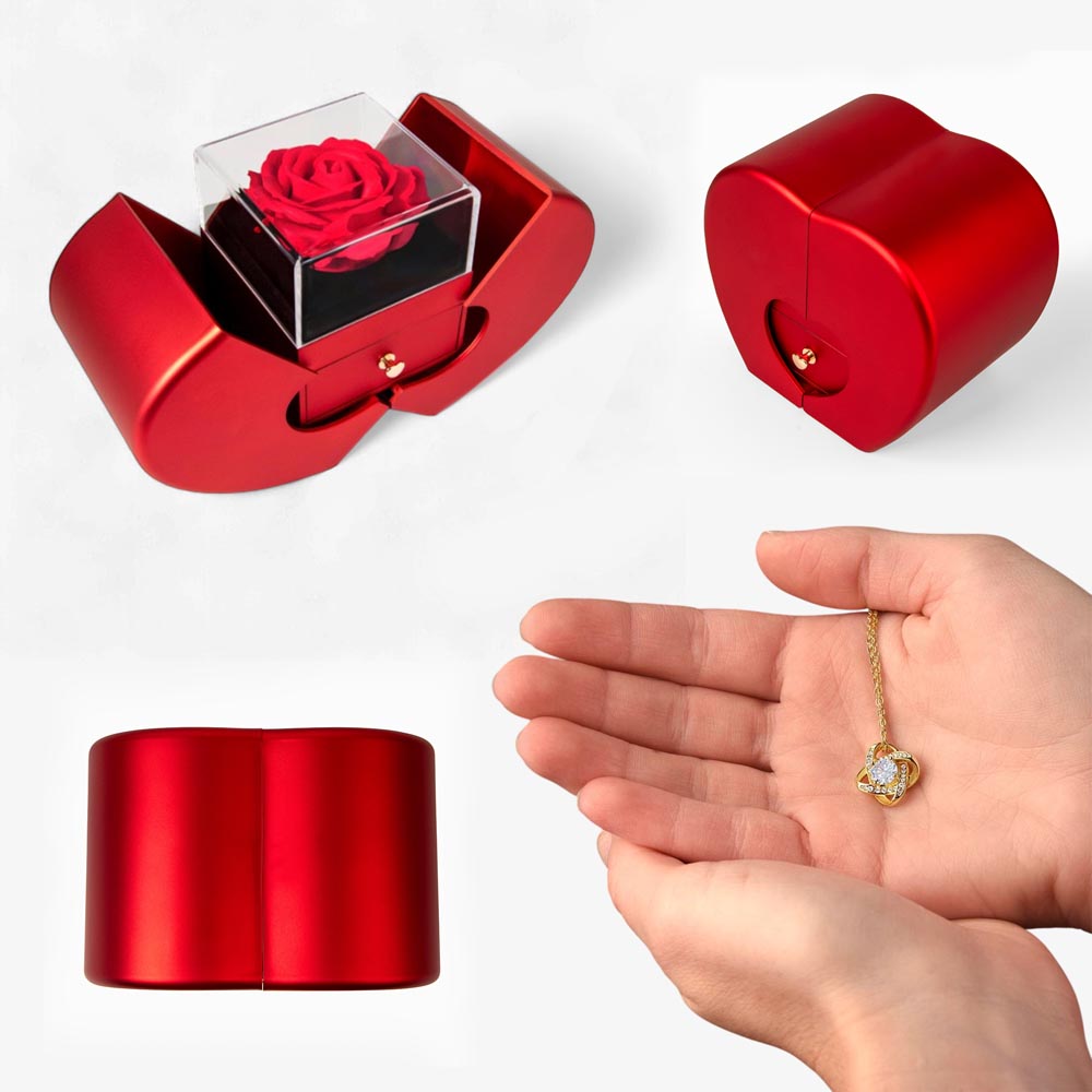 Love Knot Necklace in Red Rose Box – Romantic Gift for Her