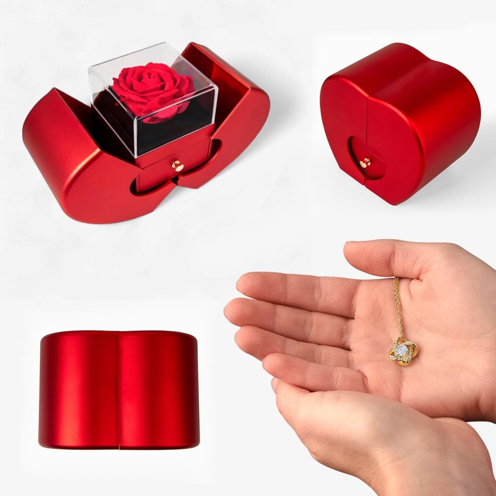 Love Knot Necklace in Red Rose Box – Romantic Gift for Her