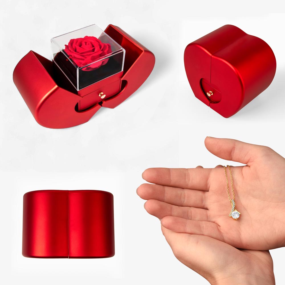 Alluring Beauty Necklace in Red Rose Box – Romantic Gift for Her
