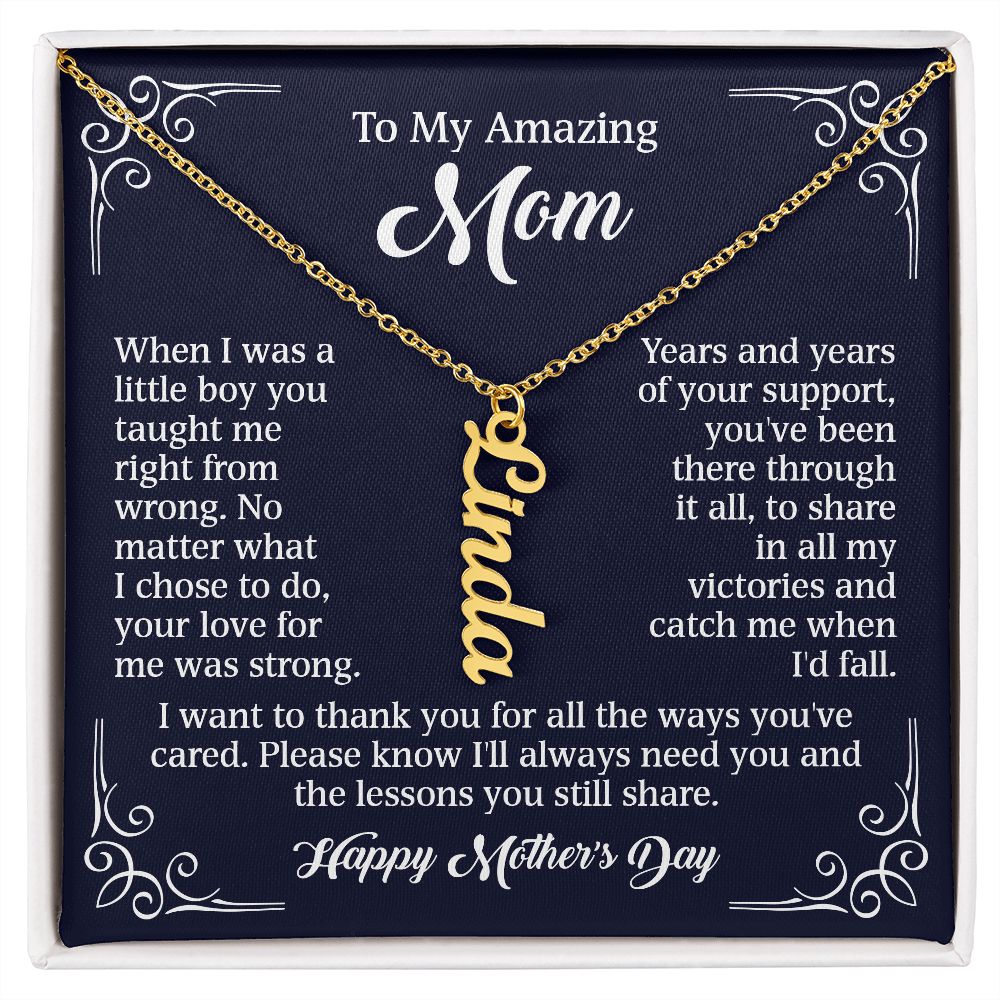 To My Amazing Mom - Years Of Your Support (Custom Vertical Name Necklace)