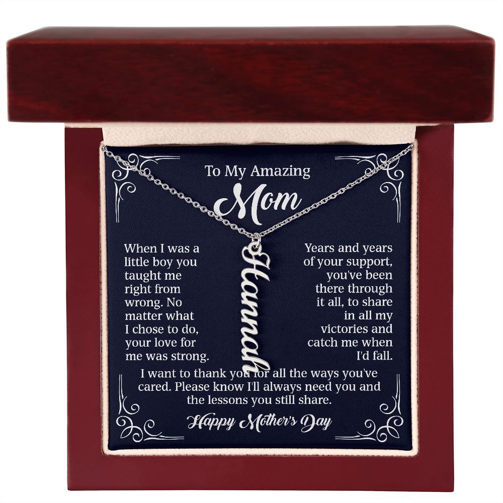 To My Amazing Mom - Years Of Your Support (Custom Vertical Name Necklace)