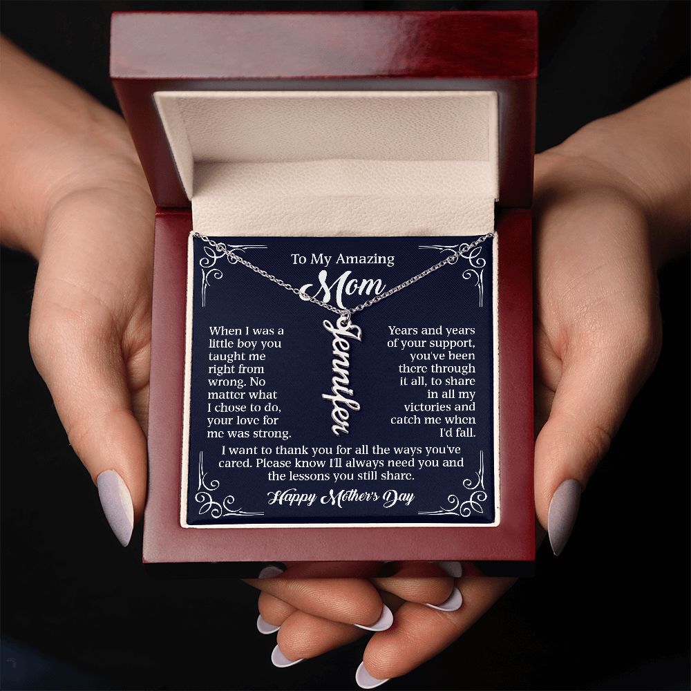 To My Amazing Mom - Years Of Your Support (Custom Vertical Name Necklace)