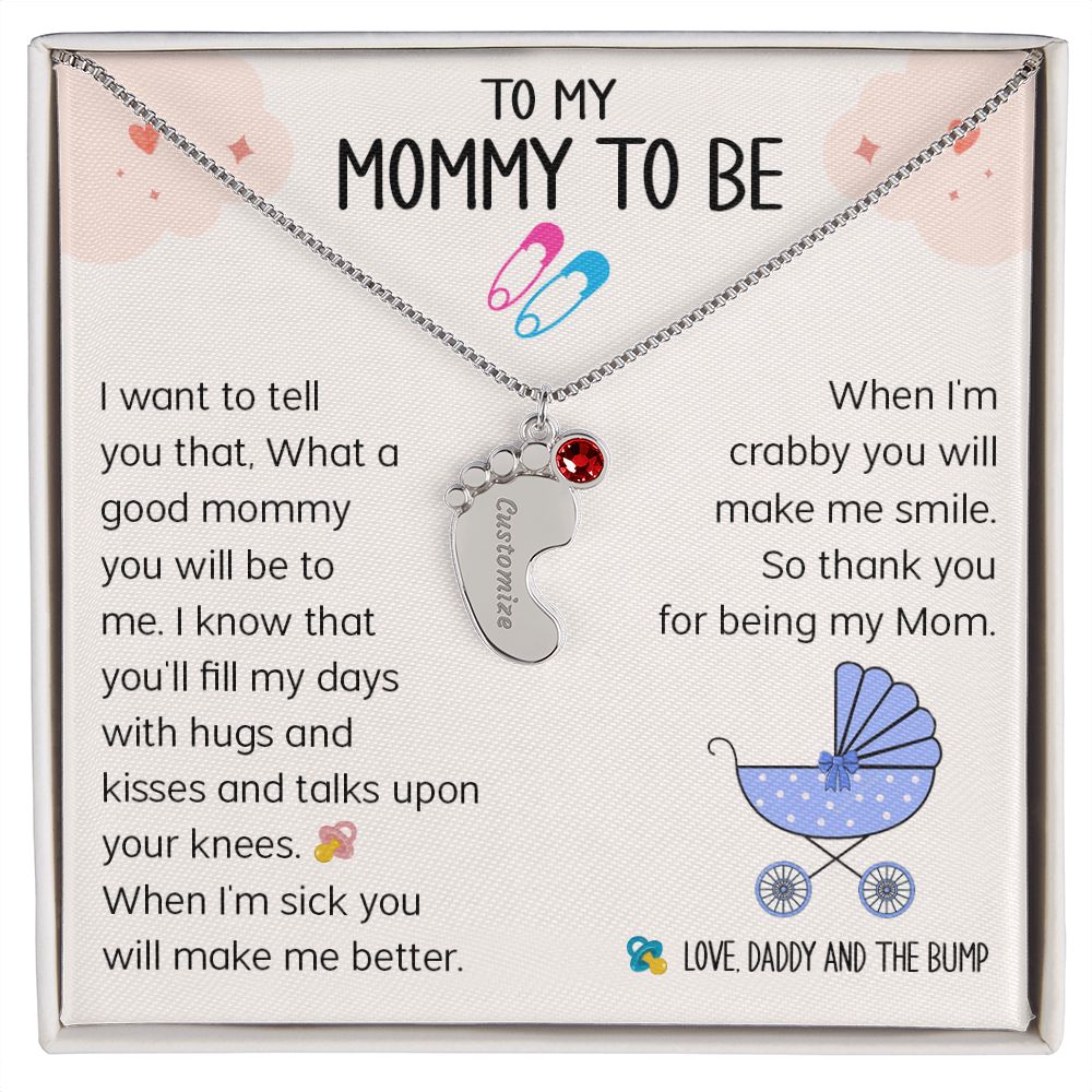 To My Mommy To Be - Love Daddy And The Bump (Custom Name Necklace w/ Birthstone)