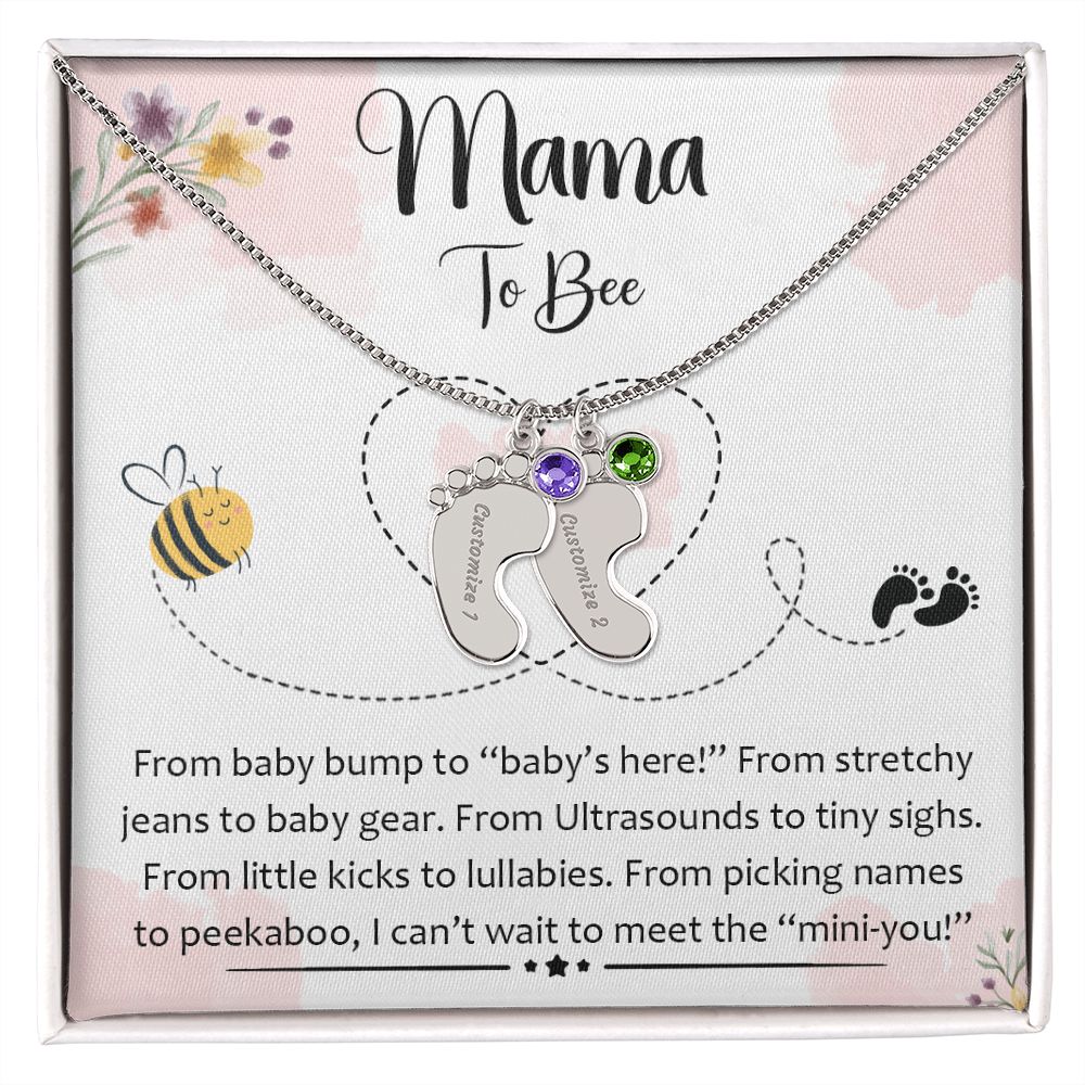 Mama To Bee - "Baby's Here" (Custom Necklace With Birth Stone)
