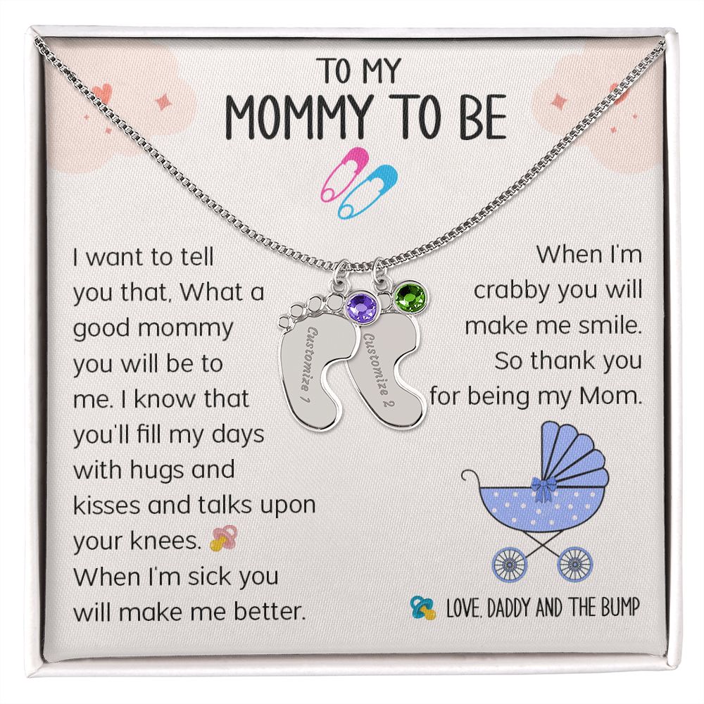 To My Mommy To Be - Love Daddy And The Bump (Custom Name Necklace w/ Birthstone)