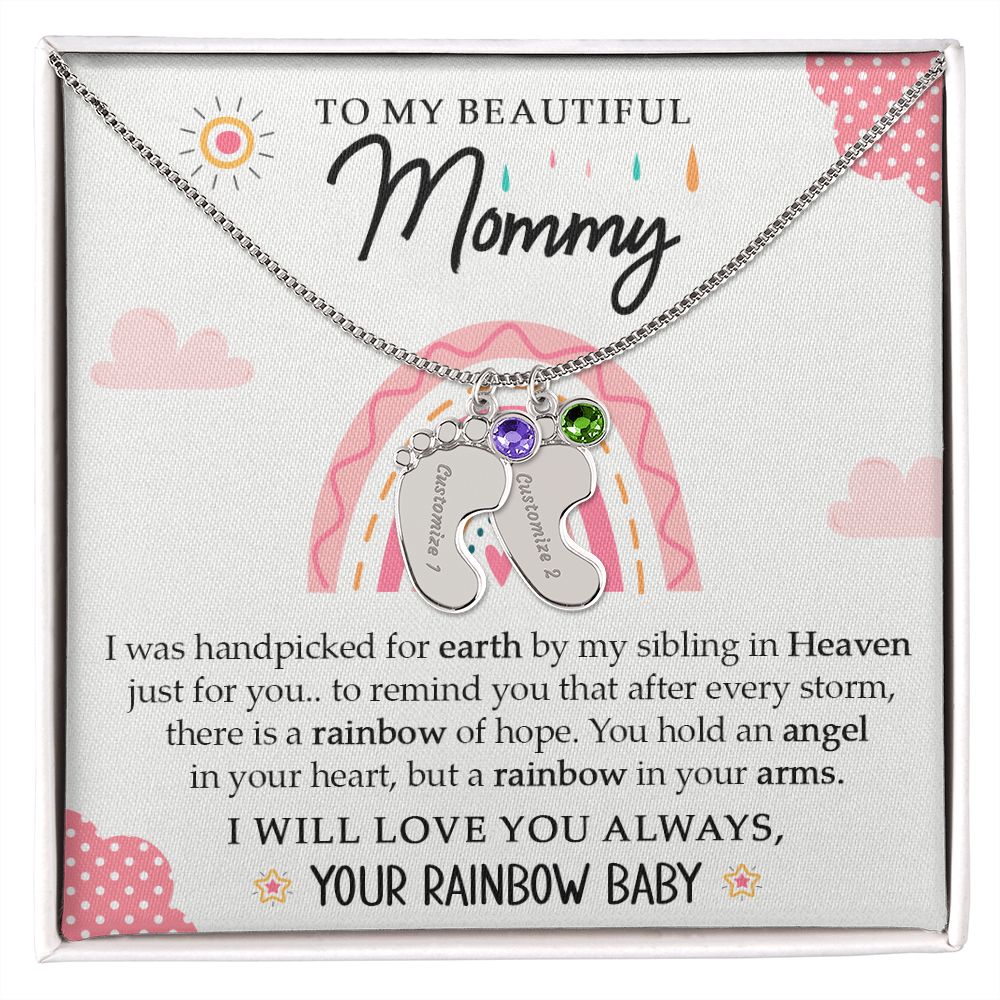 To My Beautiful Mommy - Your Rainbow Baby (Custom Name Necklace With Birth Stone)