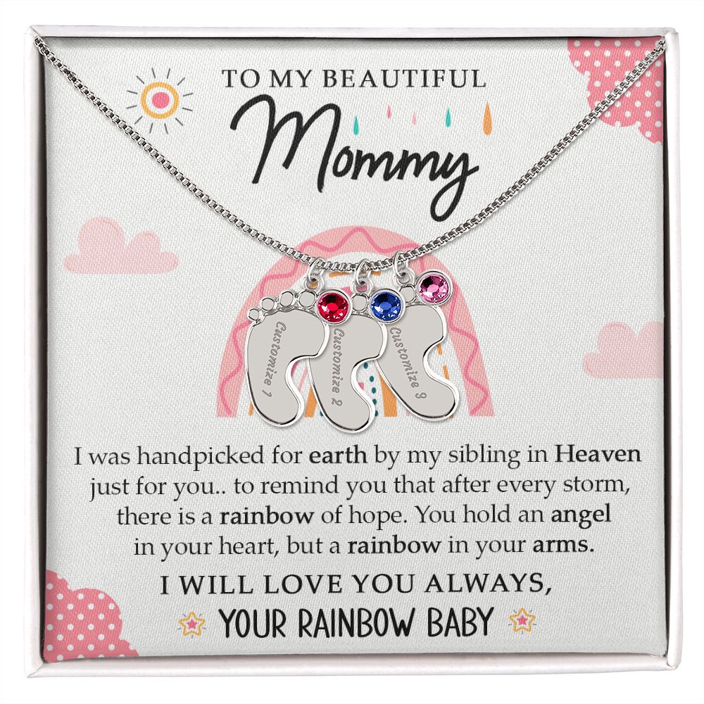 To My Beautiful Mommy - Your Rainbow Baby (Custom Name Necklace With Birth Stone)
