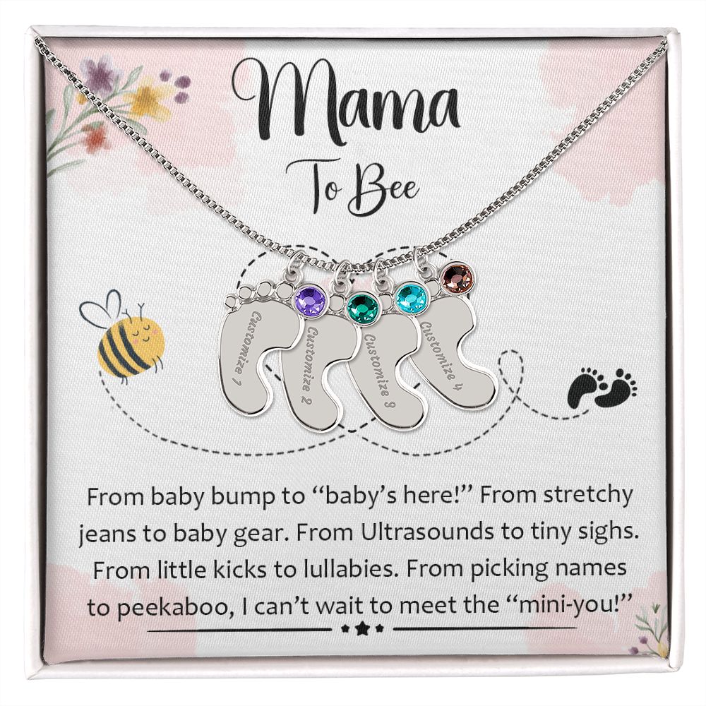 Mama To Bee - "Baby's Here" (Custom Necklace With Birth Stone)