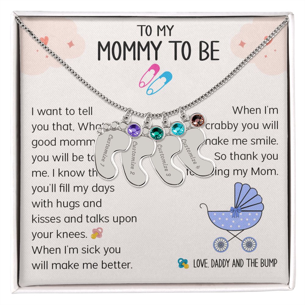 To My Mommy To Be - Love Daddy And The Bump (Custom Name Necklace w/ Birthstone)