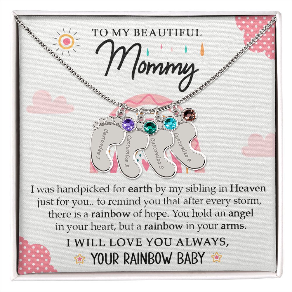 To My Beautiful Mommy - Your Rainbow Baby (Custom Name Necklace With Birth Stone)