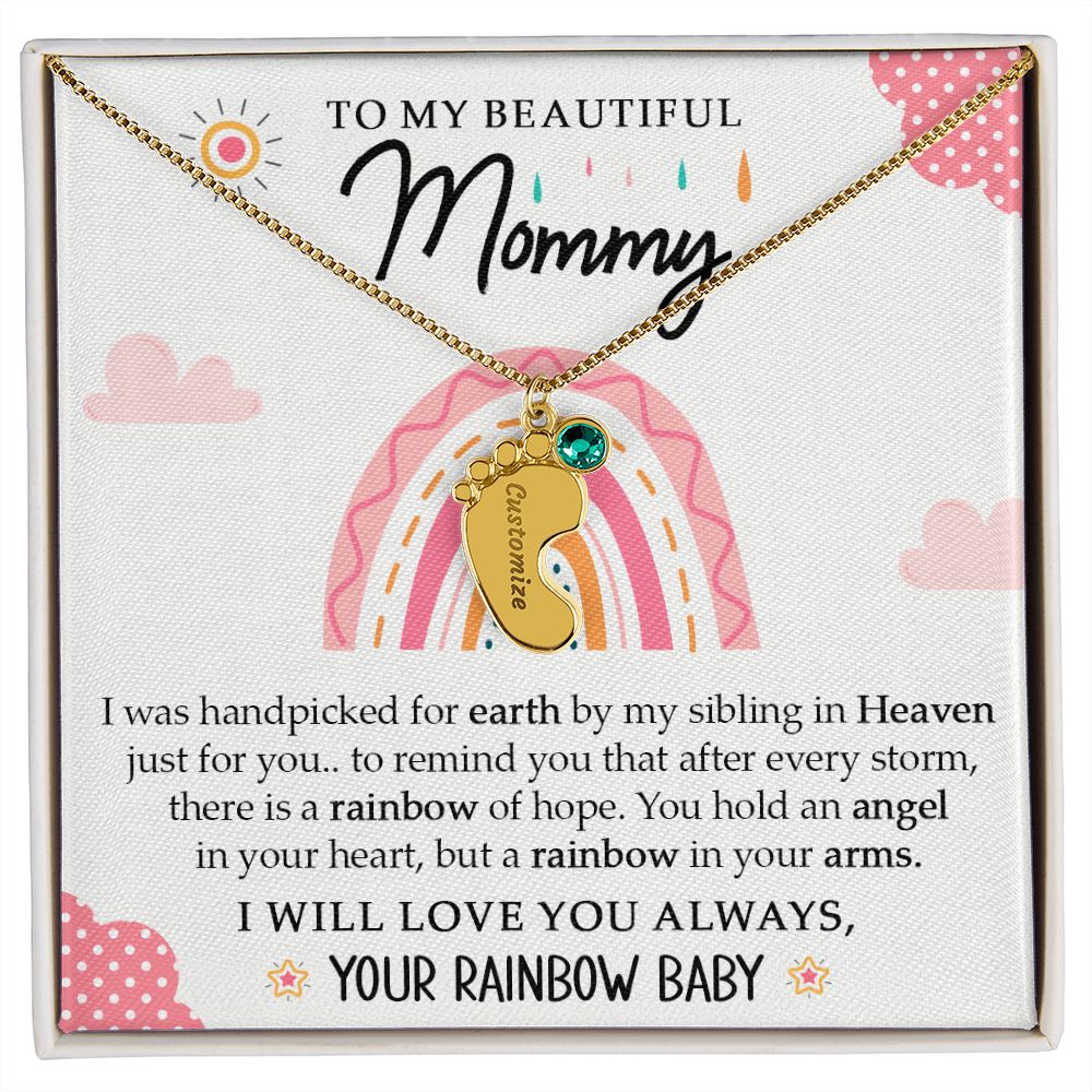 To My Beautiful Mommy - Your Rainbow Baby (Custom Name Necklace With Birth Stone)