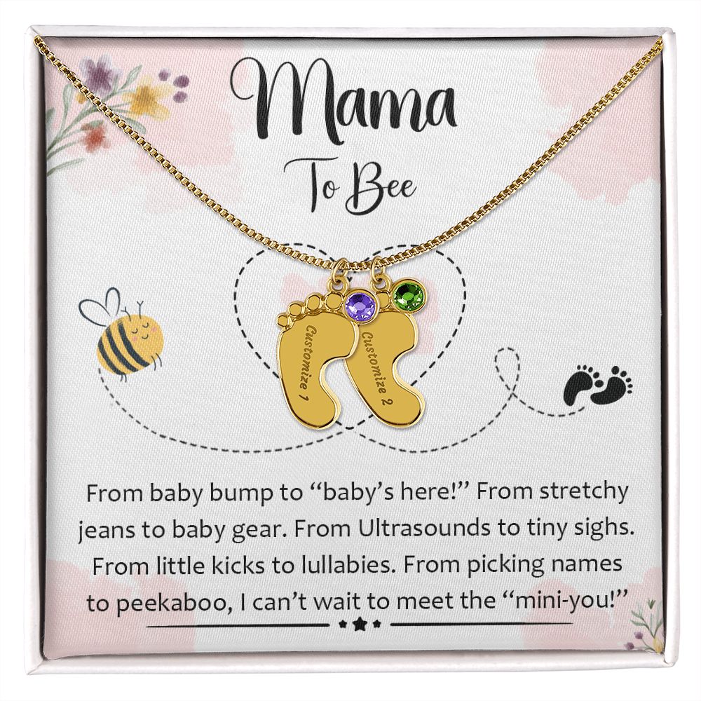 Mama To Bee - "Baby's Here" (Custom Necklace With Birth Stone)