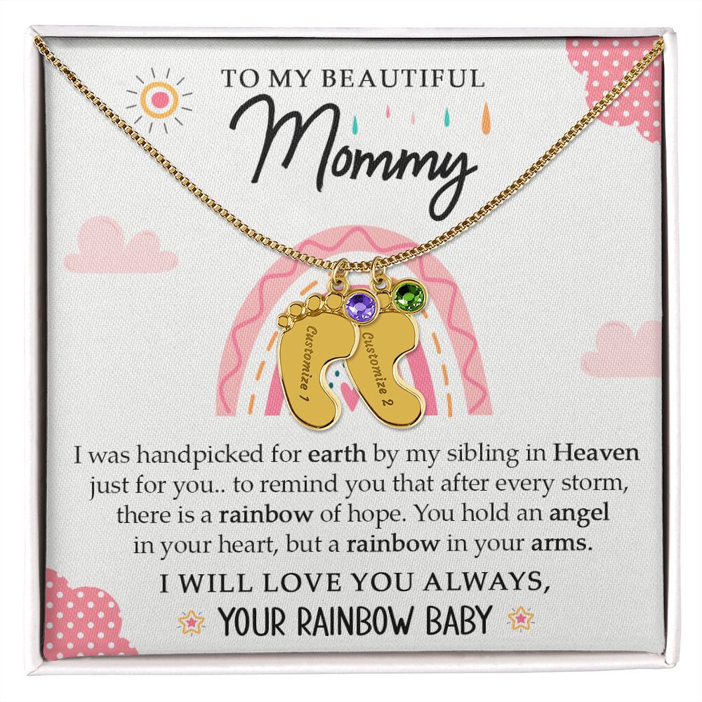 To My Beautiful Mommy - Your Rainbow Baby (Custom Name Necklace With Birth Stone)