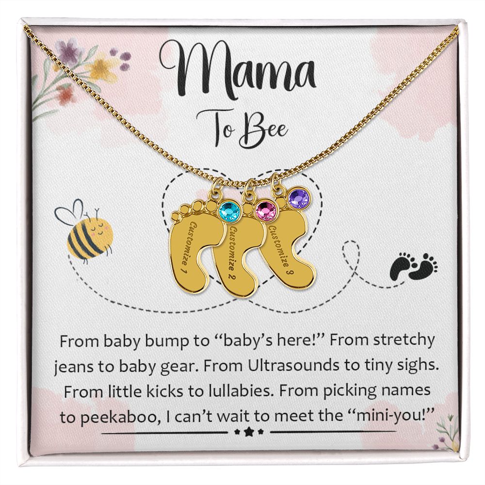 Mama To Bee - "Baby's Here" (Custom Necklace With Birth Stone)