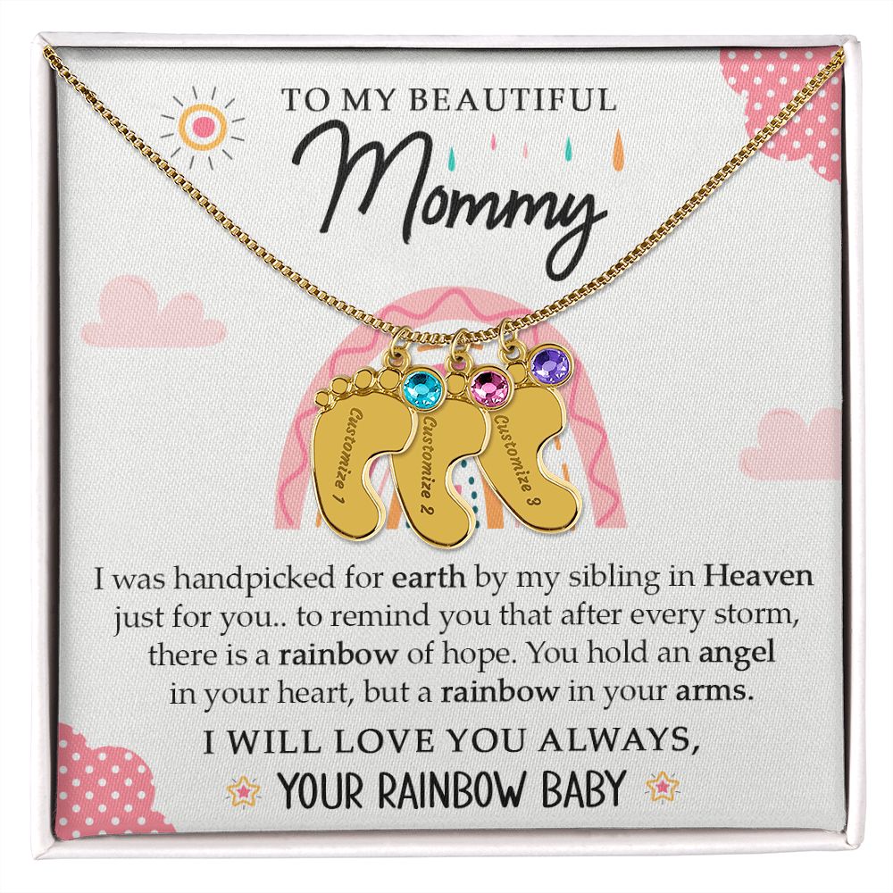 To My Beautiful Mommy - Your Rainbow Baby (Custom Name Necklace With Birth Stone)