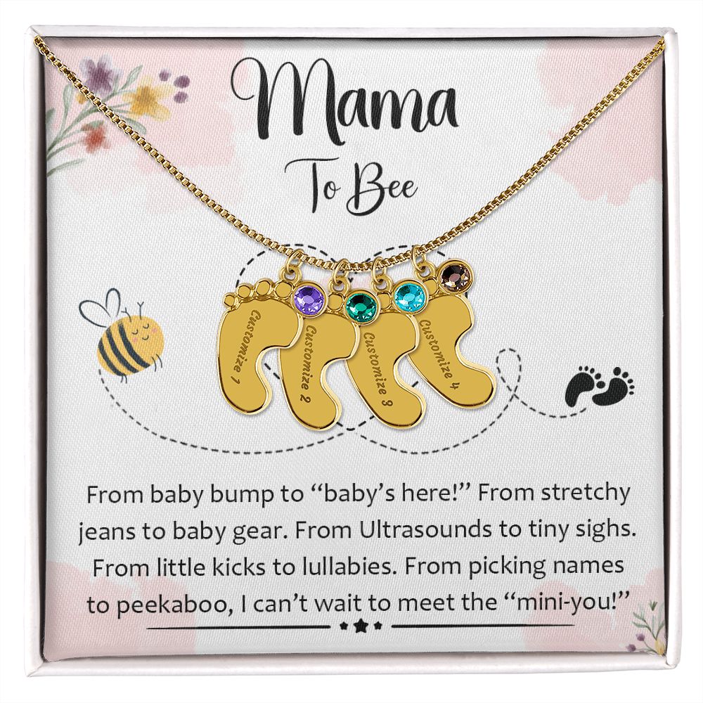 Mama To Bee - "Baby's Here" (Custom Necklace With Birth Stone)