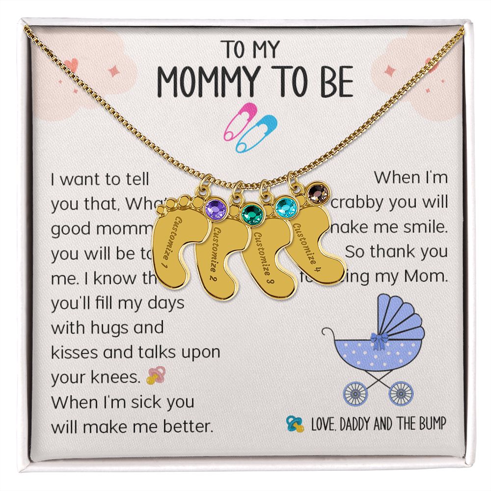 To My Mommy To Be - Love Daddy And The Bump (Custom Name Necklace w/ Birthstone)