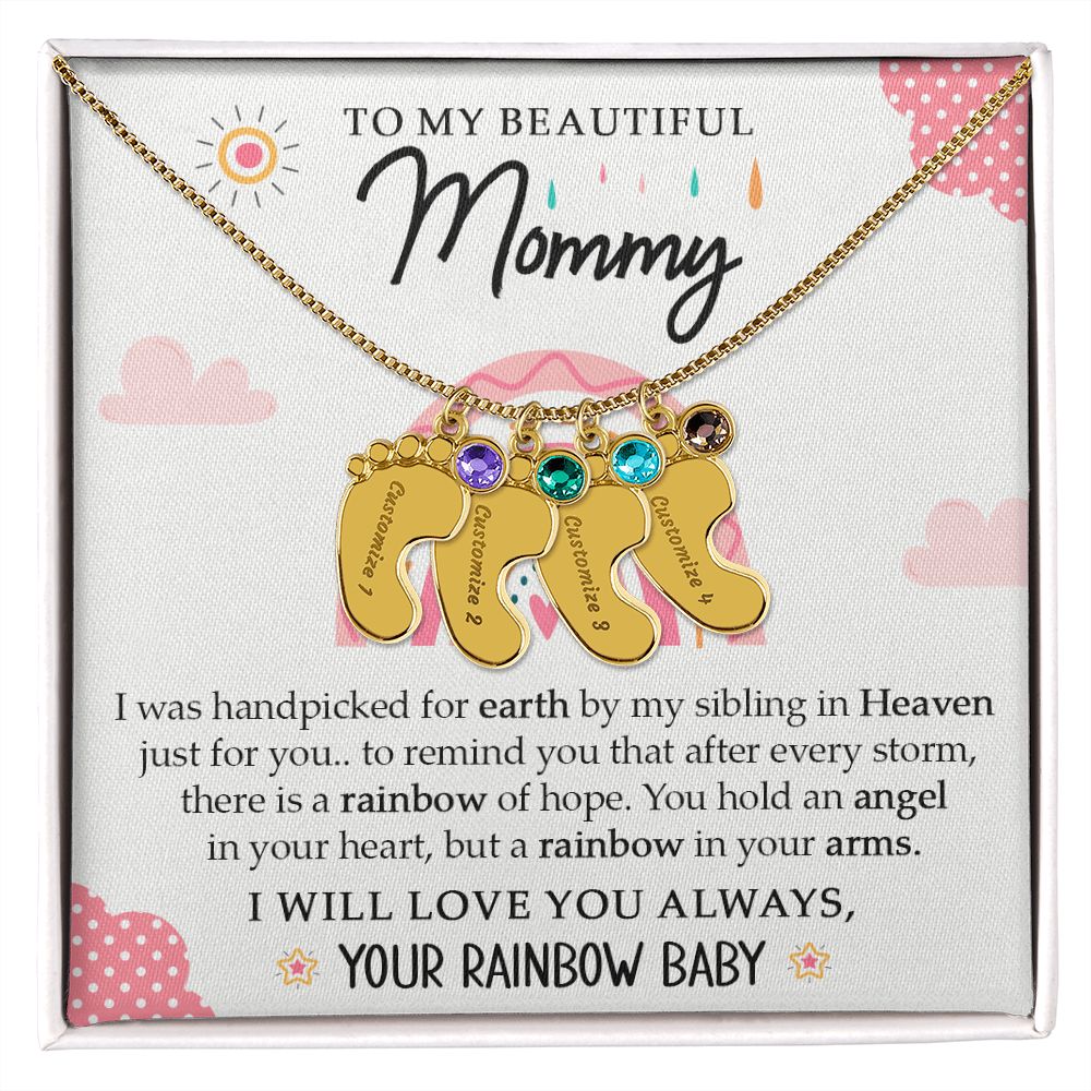 To My Beautiful Mommy - Your Rainbow Baby (Custom Name Necklace With Birth Stone)