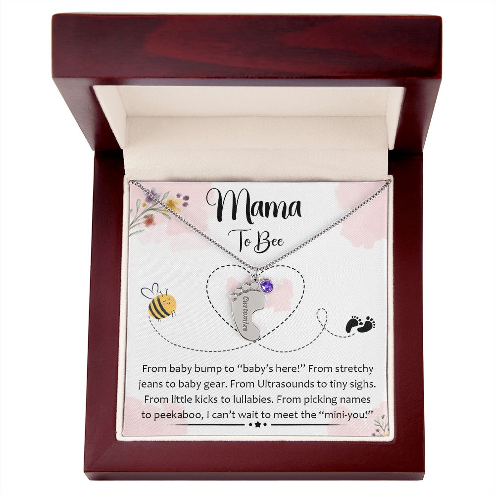 Mama To Bee - "Baby's Here" (Custom Necklace With Birth Stone)