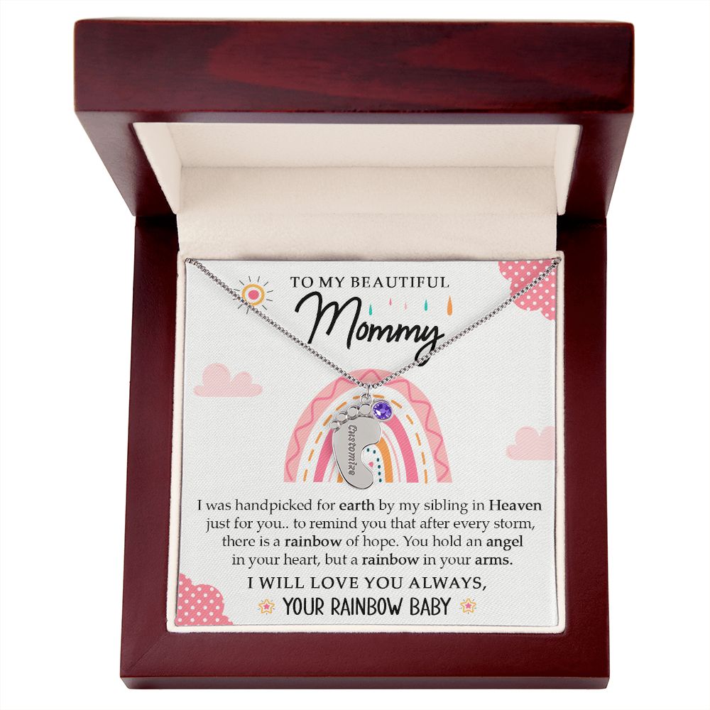 To My Beautiful Mommy - Your Rainbow Baby (Custom Name Necklace With Birth Stone)