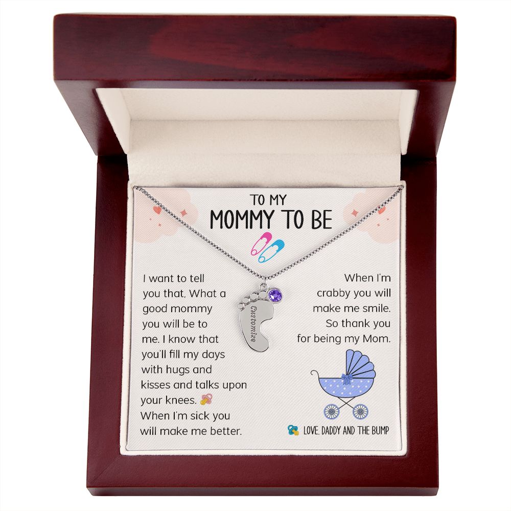 To My Mommy To Be - Love Daddy And The Bump (Custom Name Necklace w/ Birthstone)