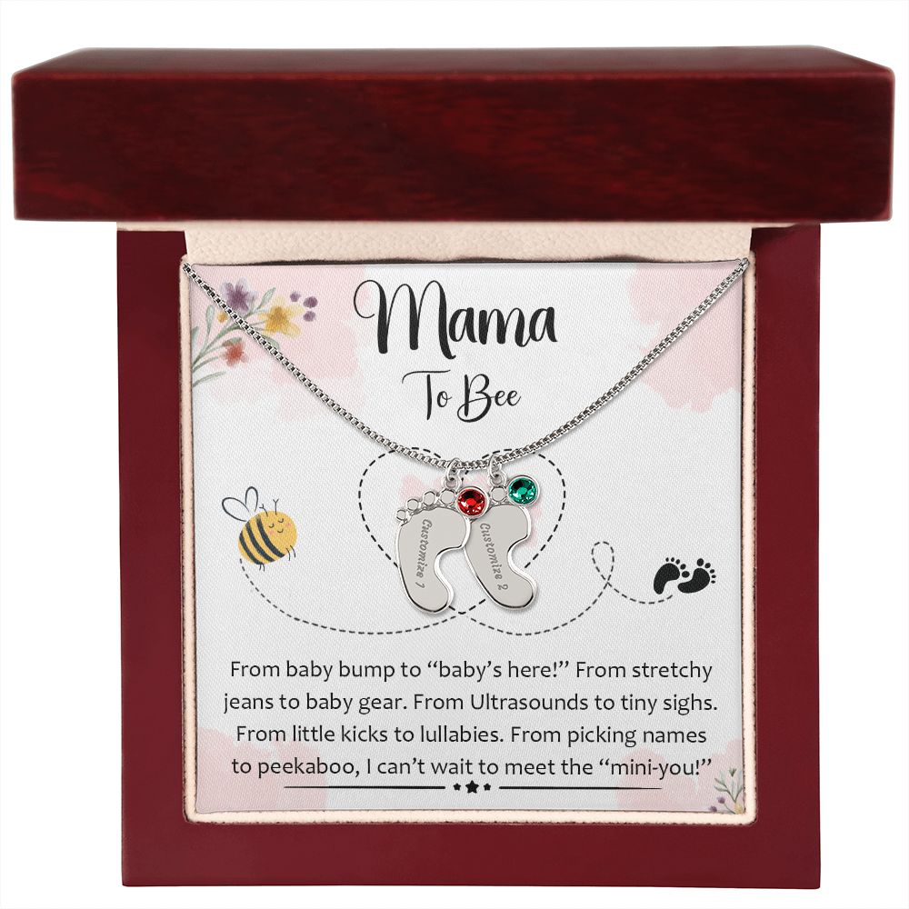 Mama To Bee - "Baby's Here" (Custom Necklace With Birth Stone)