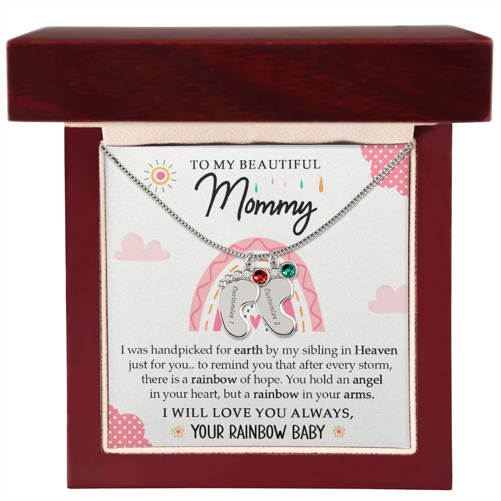 To My Beautiful Mommy - Your Rainbow Baby (Custom Name Necklace With Birth Stone)