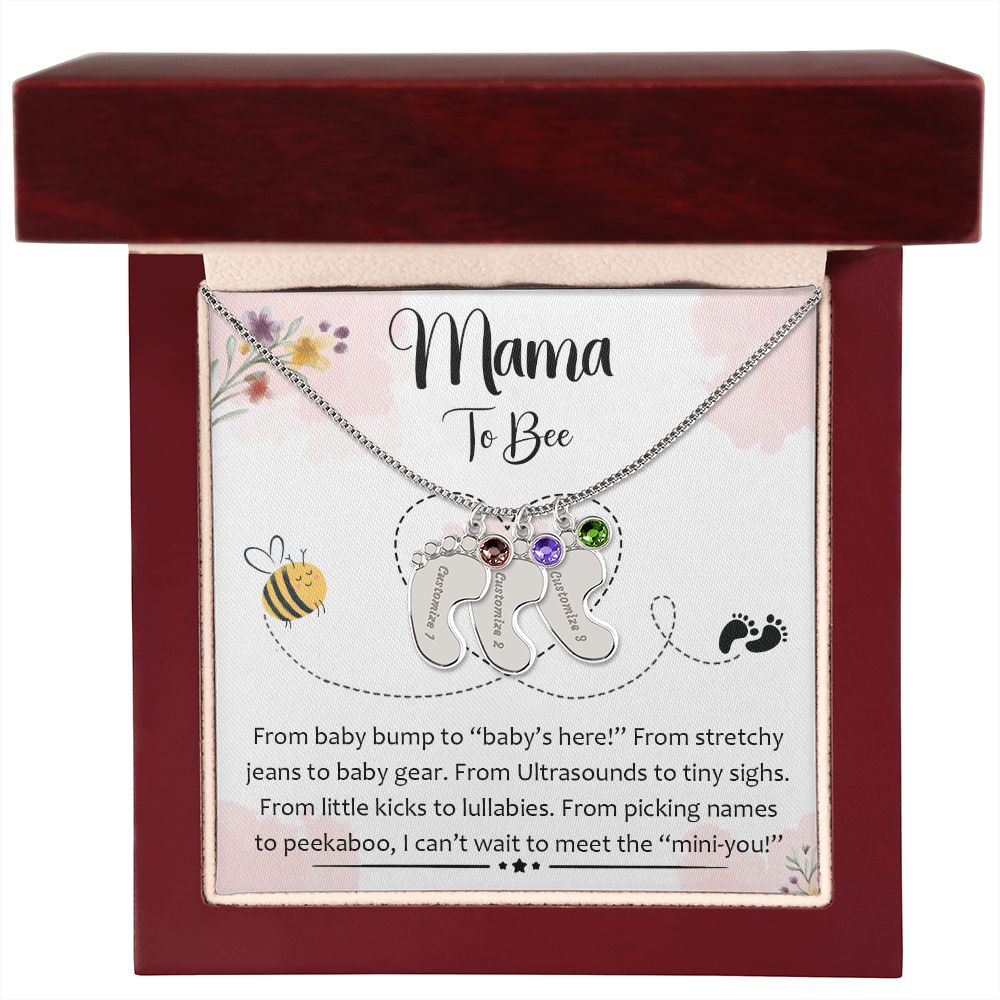 Mama To Bee - "Baby's Here" (Custom Necklace With Birth Stone)