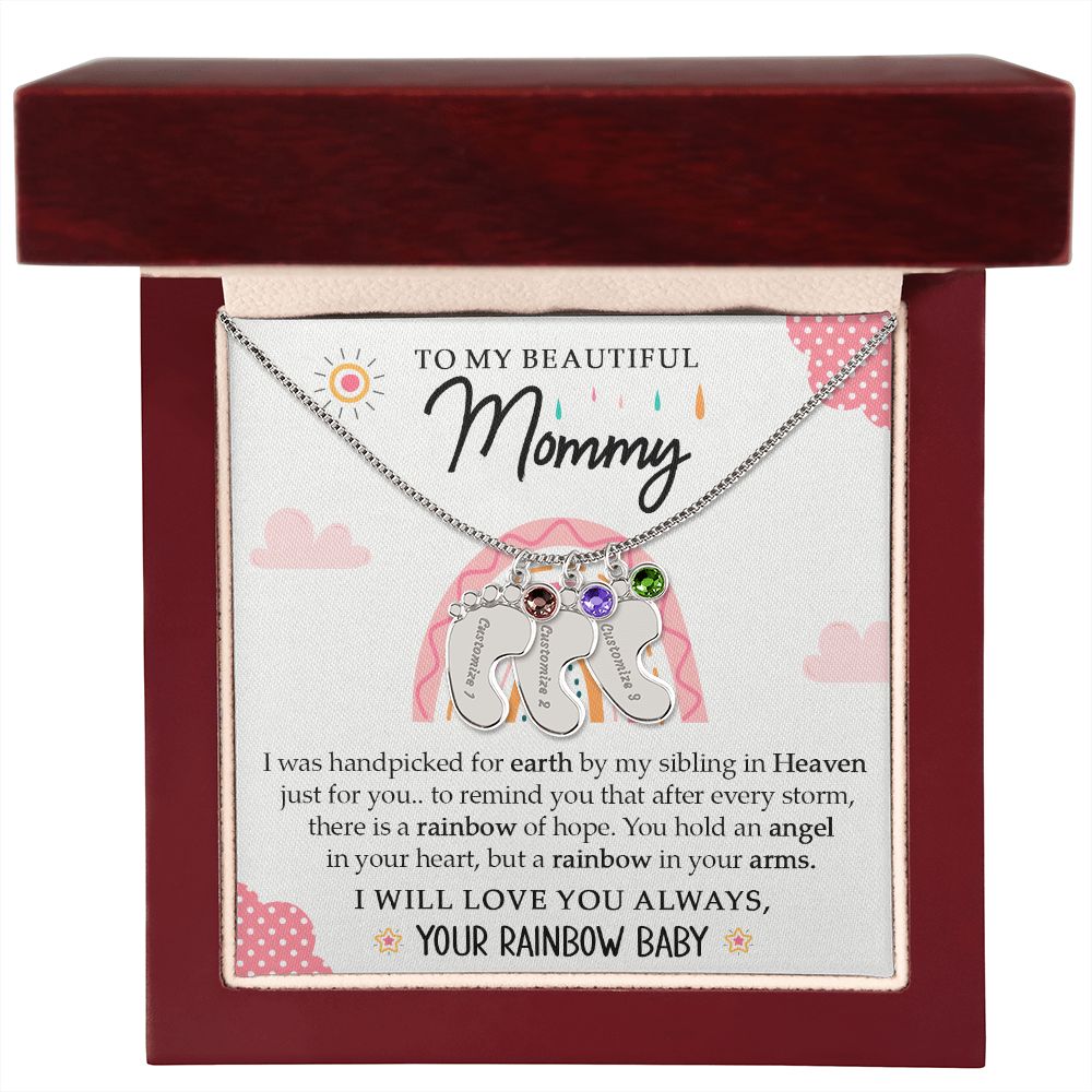 To My Beautiful Mommy - Your Rainbow Baby (Custom Name Necklace With Birth Stone)