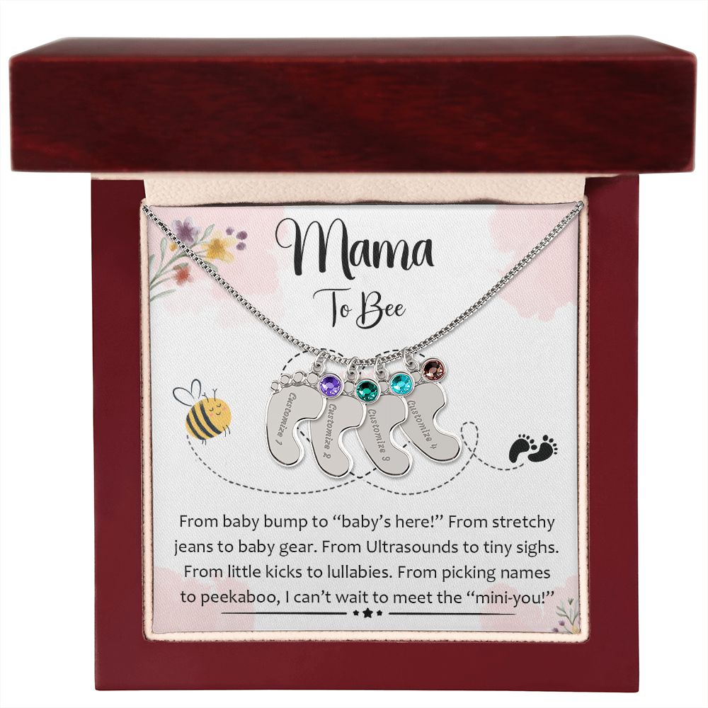 Mama To Bee - "Baby's Here" (Custom Necklace With Birth Stone)