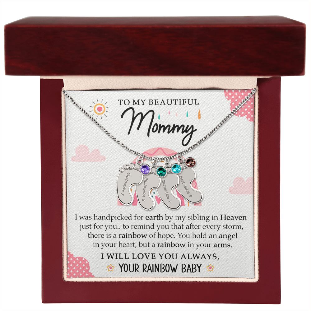 To My Beautiful Mommy - Your Rainbow Baby (Custom Name Necklace With Birth Stone)