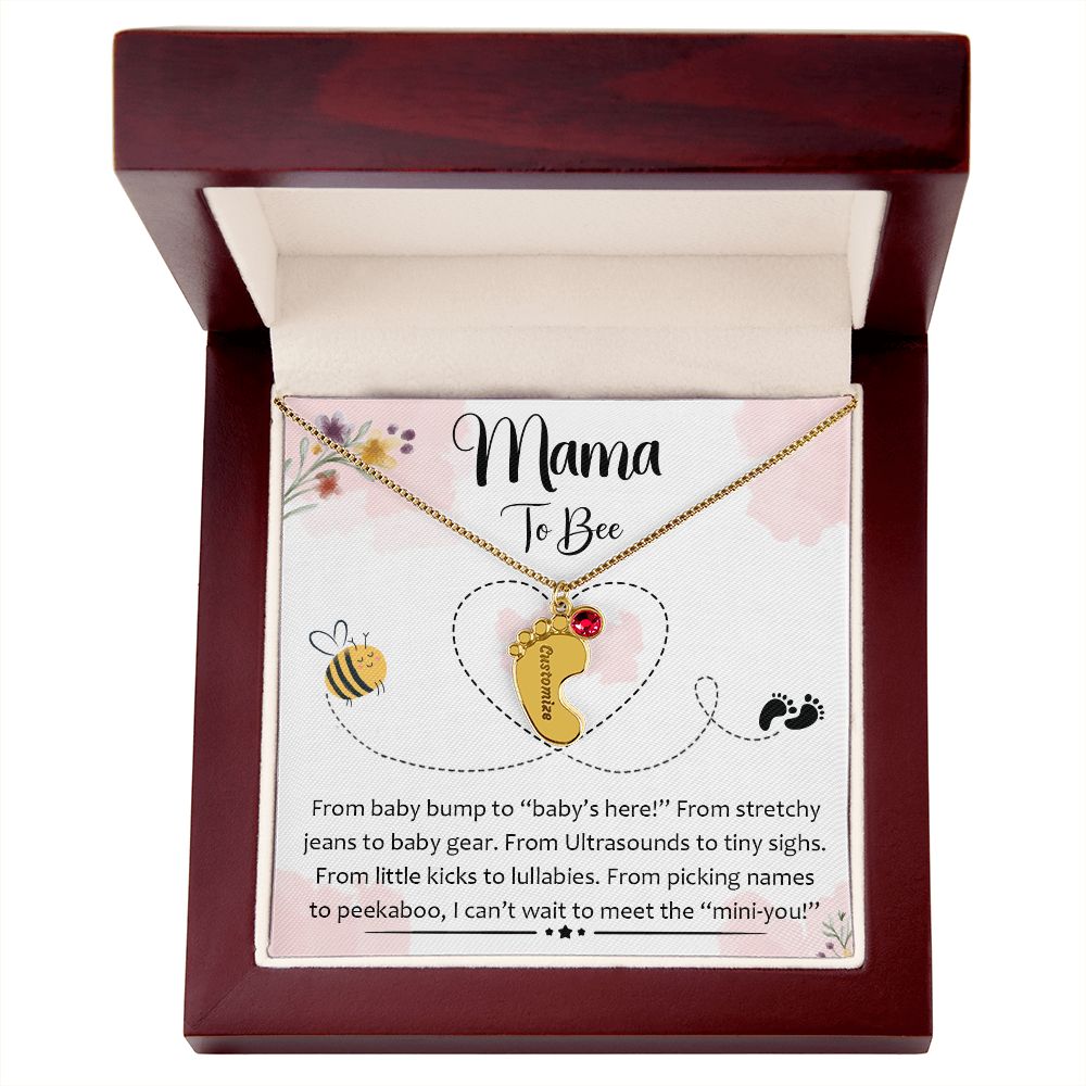 Mama To Bee - "Baby's Here" (Custom Necklace With Birth Stone)