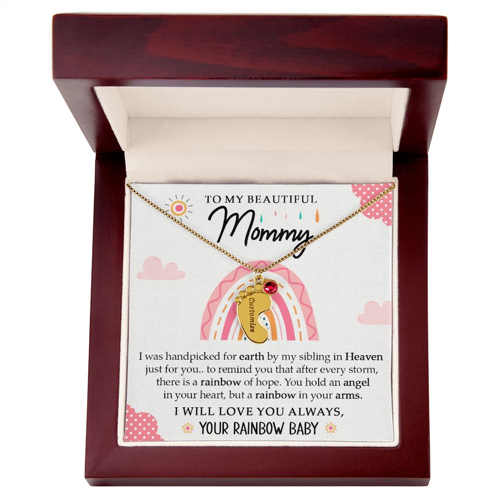 To My Beautiful Mommy - Your Rainbow Baby (Custom Name Necklace With Birth Stone)