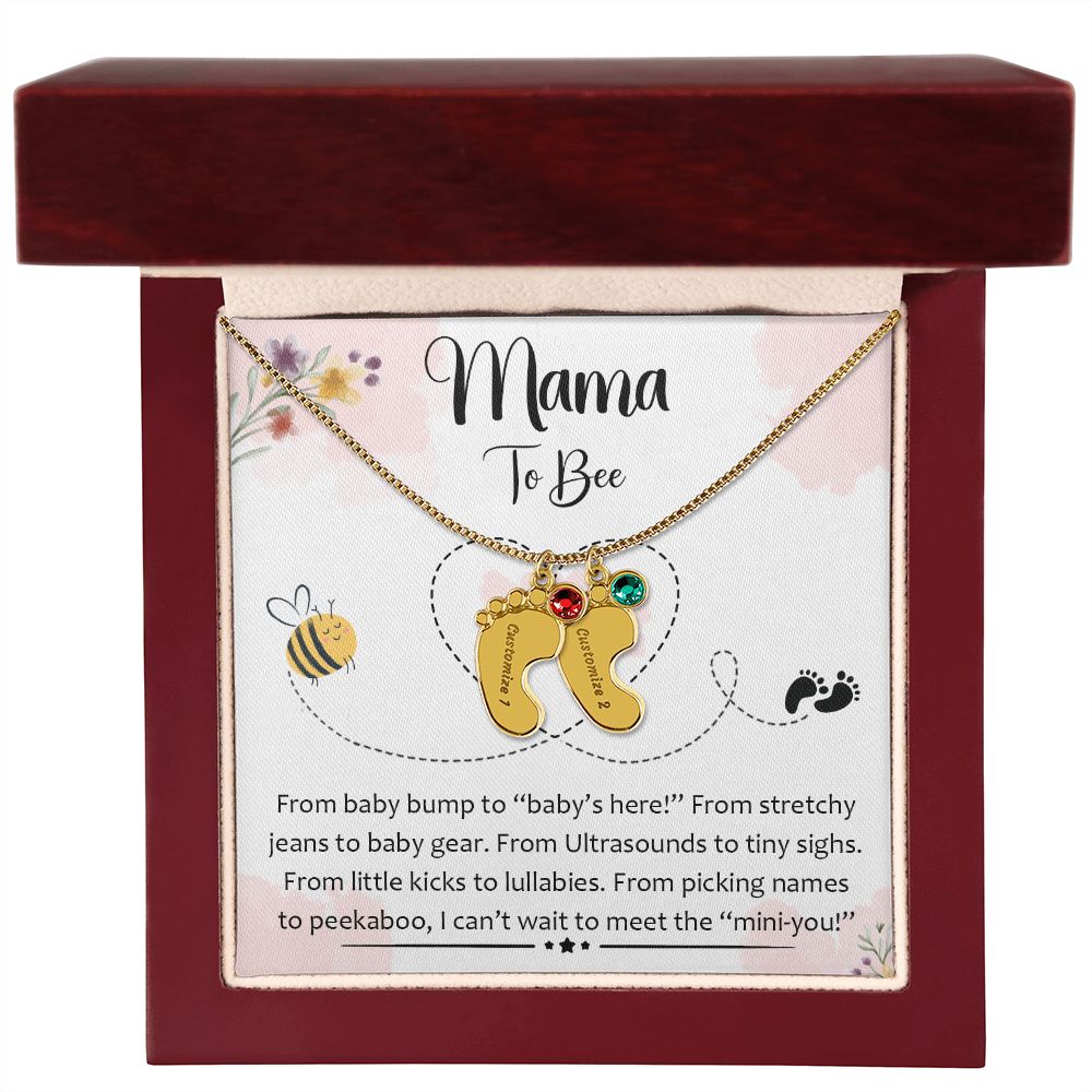 Mama To Bee - "Baby's Here" (Custom Necklace With Birth Stone)