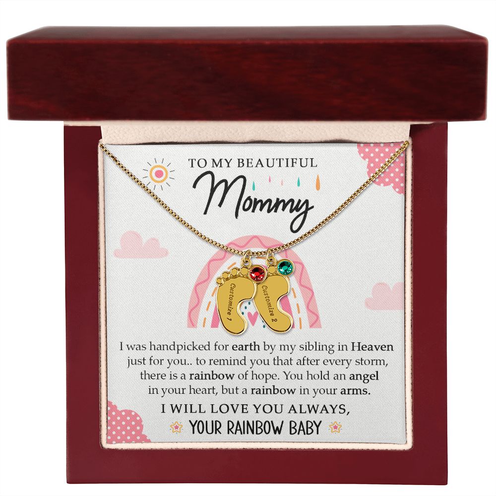 To My Beautiful Mommy - Your Rainbow Baby (Custom Name Necklace With Birth Stone)