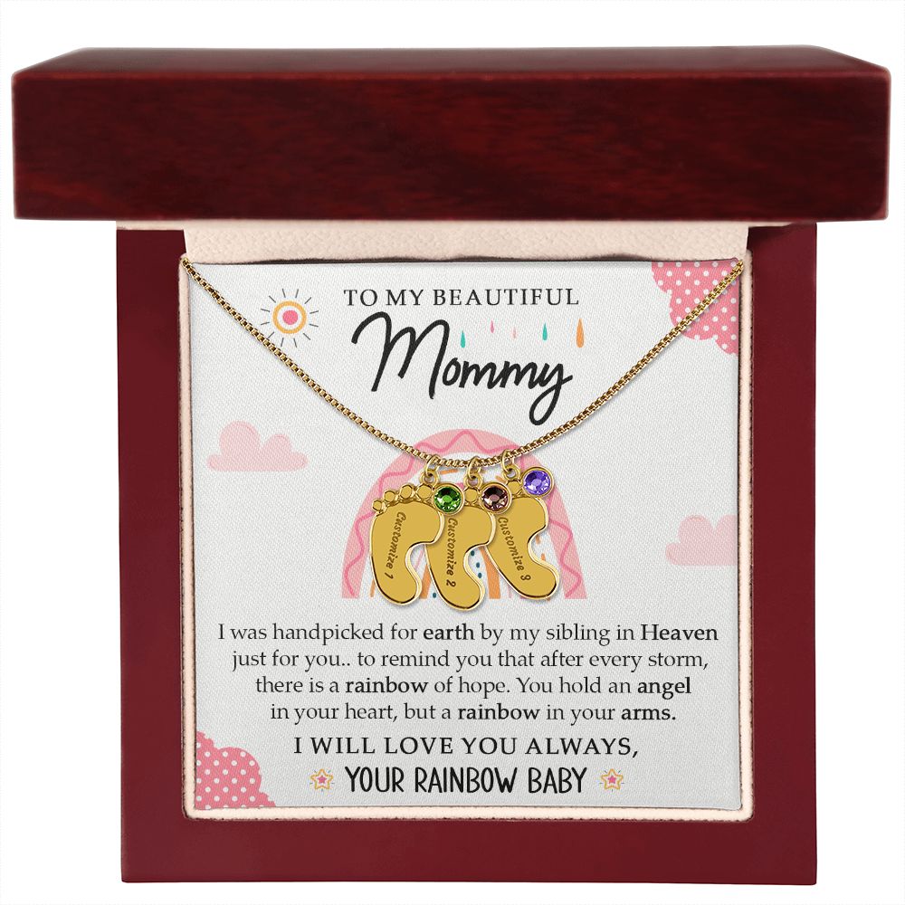 To My Beautiful Mommy - Your Rainbow Baby (Custom Name Necklace With Birth Stone)