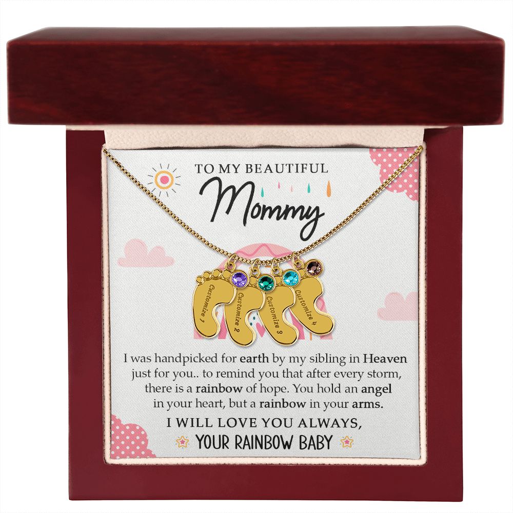 To My Beautiful Mommy - Your Rainbow Baby (Custom Name Necklace With Birth Stone)