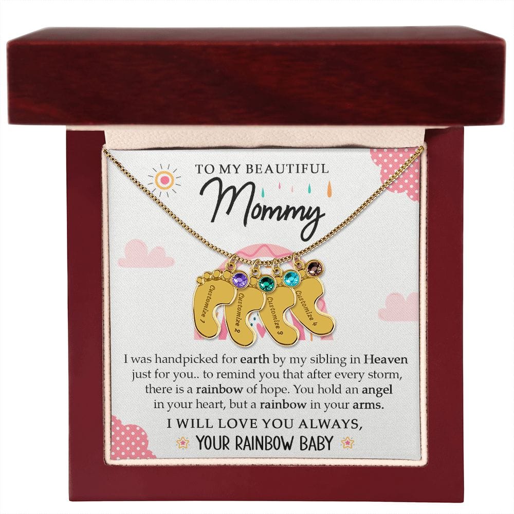 To My Beautiful Mommy - Your Rainbow Baby (Custom Name Necklace With Birth Stone)