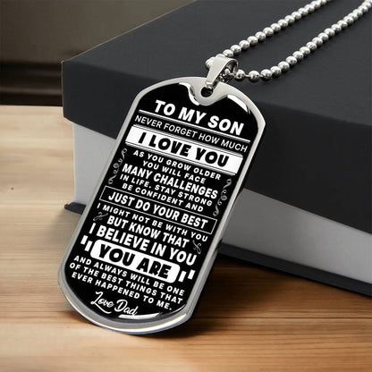 Dad to Son Dog Tag Necklace — Gift for Son