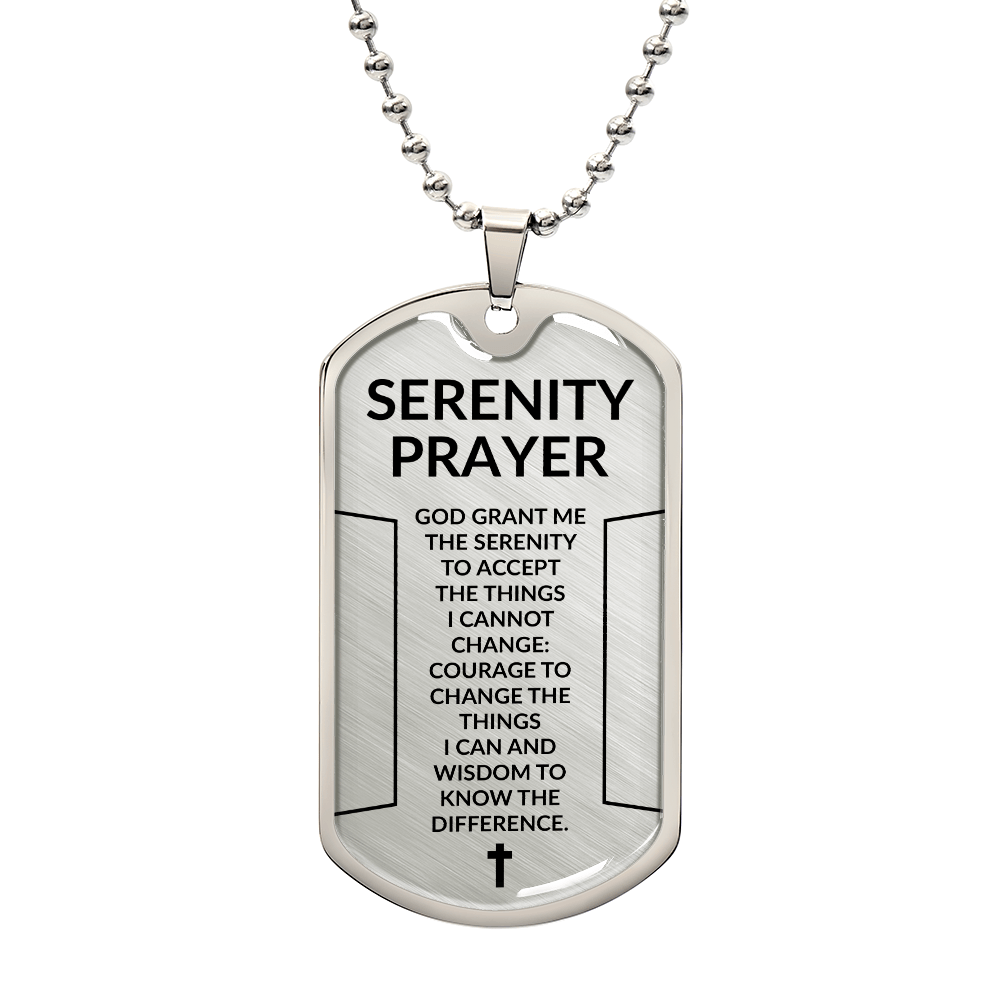 Serenity Prayer Dog Tag Necklace – Christian Faith Gift for Men