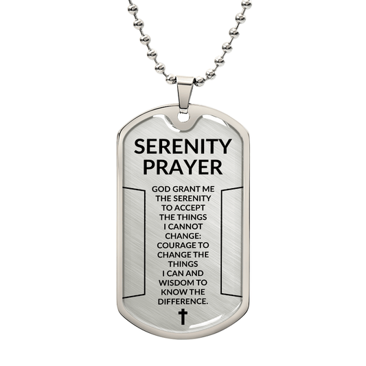 Serenity Prayer Dog Tag Necklace – Christian Faith Gift for Men