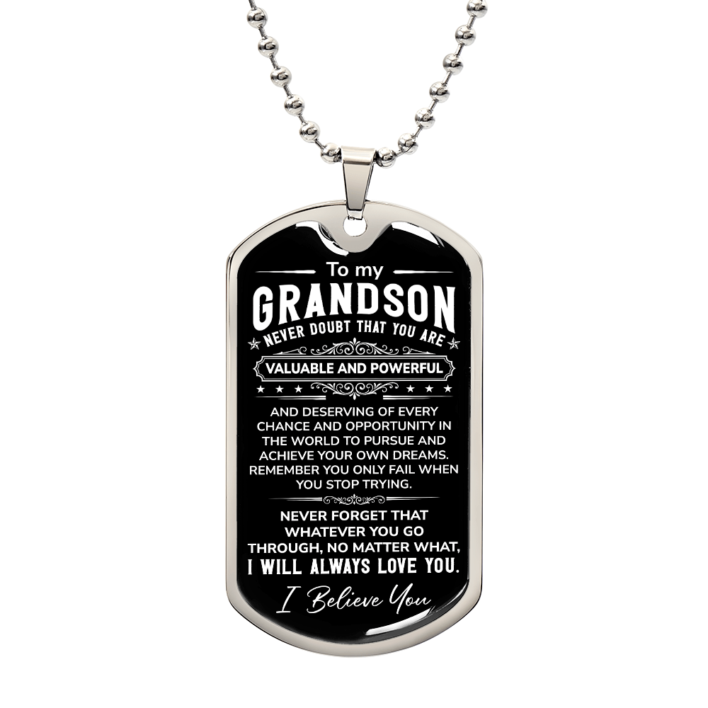 To My Grandson Dog Tag Necklace — You Are Valuable and Powerful, Love from Grandpa