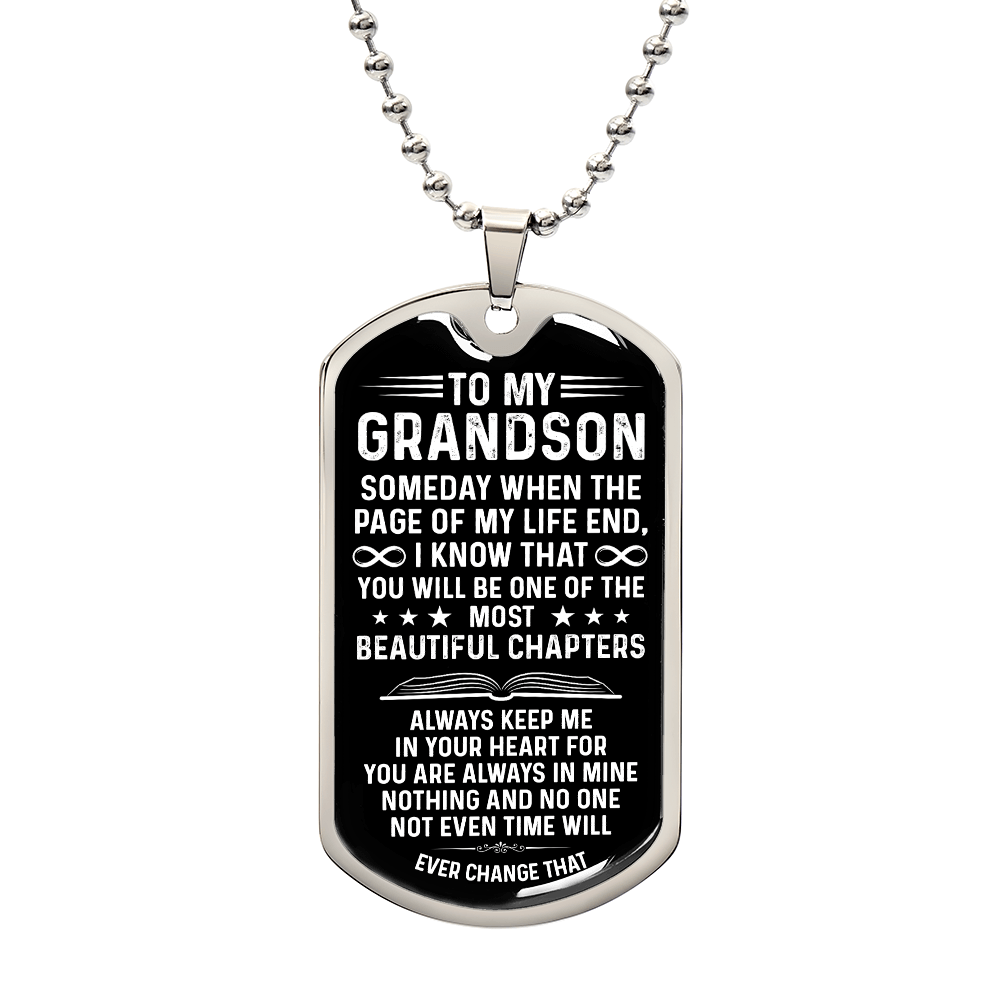 To My Grandson – One Of The Most Beautiful Chapters Dog Tag Necklace