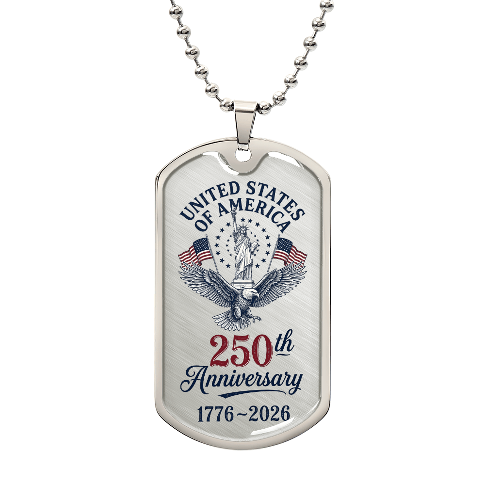 USA 250th Anniversary Dog Tag Necklace – Patriotic Gift 1776-2026