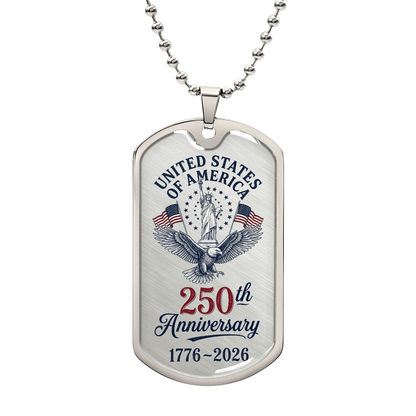 USA 250th Anniversary Dog Tag Necklace – Patriotic Gift 1776-2026