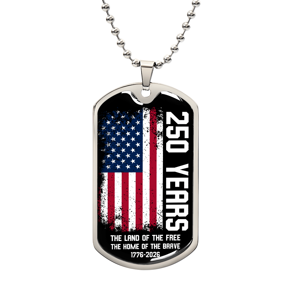 Land Of The Free USA 250th Anniversary Dog Tag Necklace