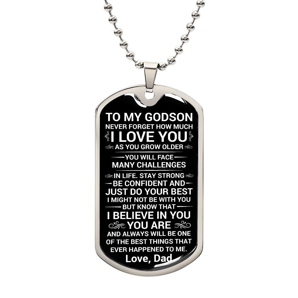 To My Godson – I Love You More Than Words Can Say Dog Tag Necklace