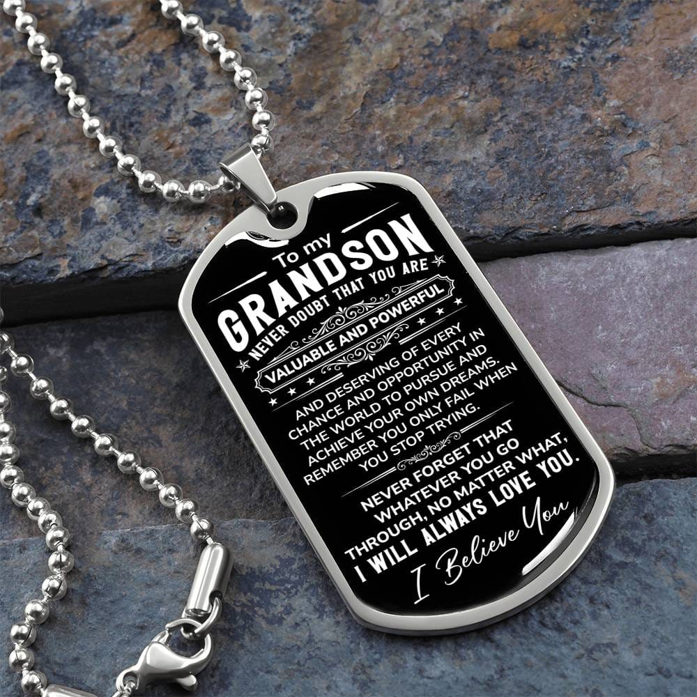 To My Grandson Dog Tag Necklace — You Are Valuable and Powerful, Love from Grandpa